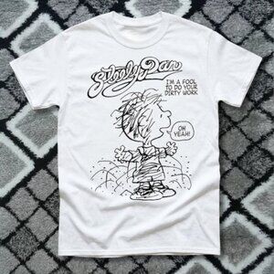 White – Steely Dan Dirty Work Lyrics Peanuts Cartoon Graphic Tee Rock Band